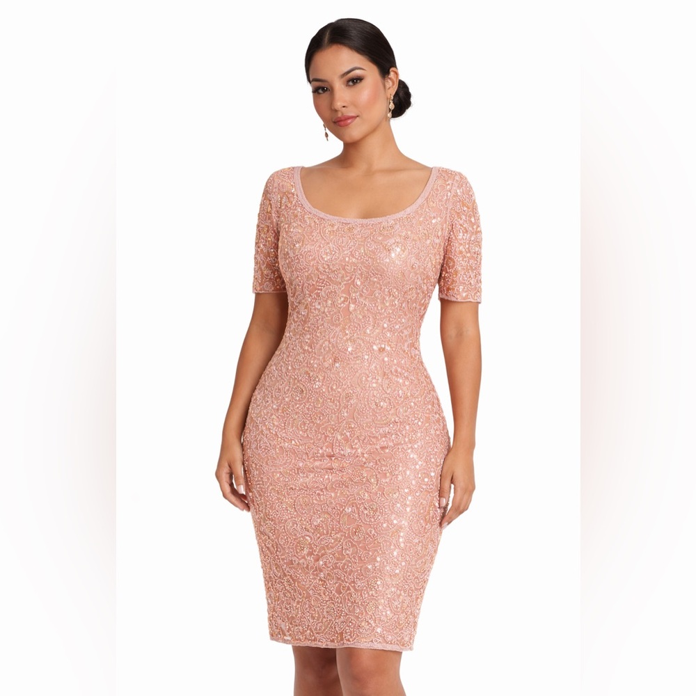 Vintage Oleg Cassini Black Tie Blush Pink Beaded Silk Cocktail Dress